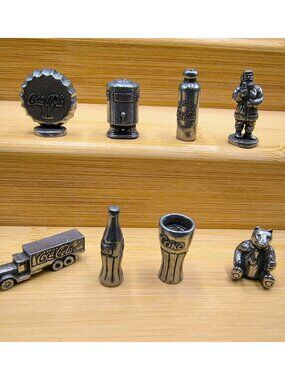 Lot of 8 Vtg Coca-Cola Miniature Figures Monopoly Pewter Token Mini Fig 1996